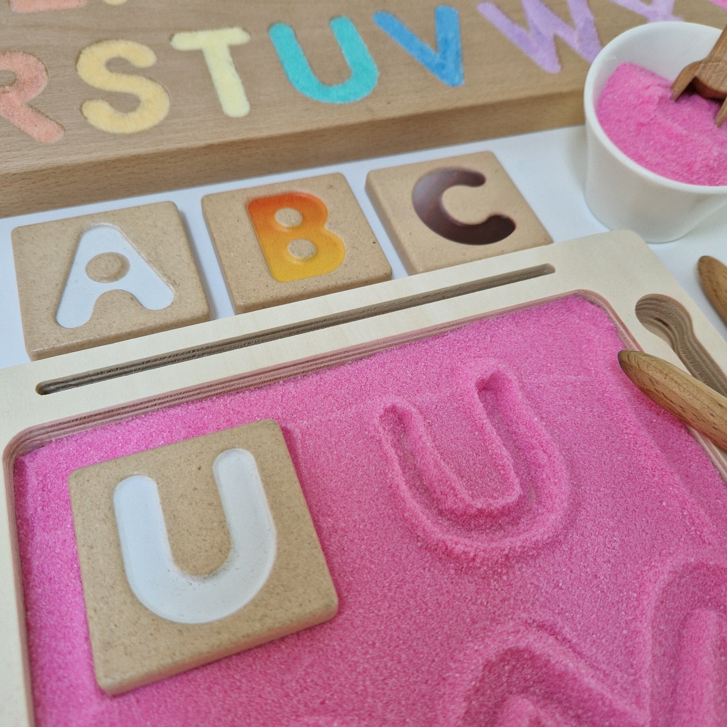 Pink Coloured Salt for Mark Making and Writing Practice
