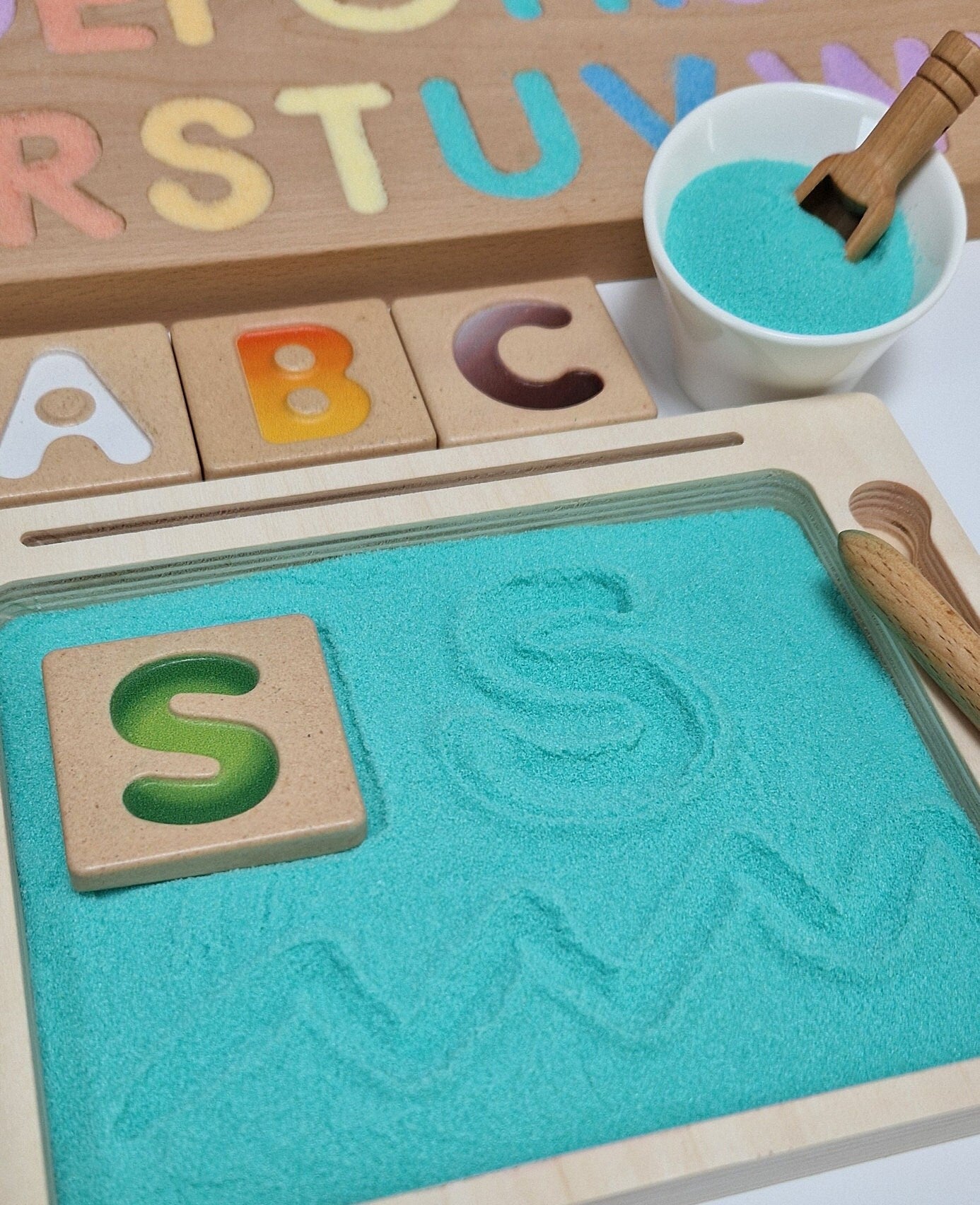 Green Coloured Salt for Mark Making and Writing Practice