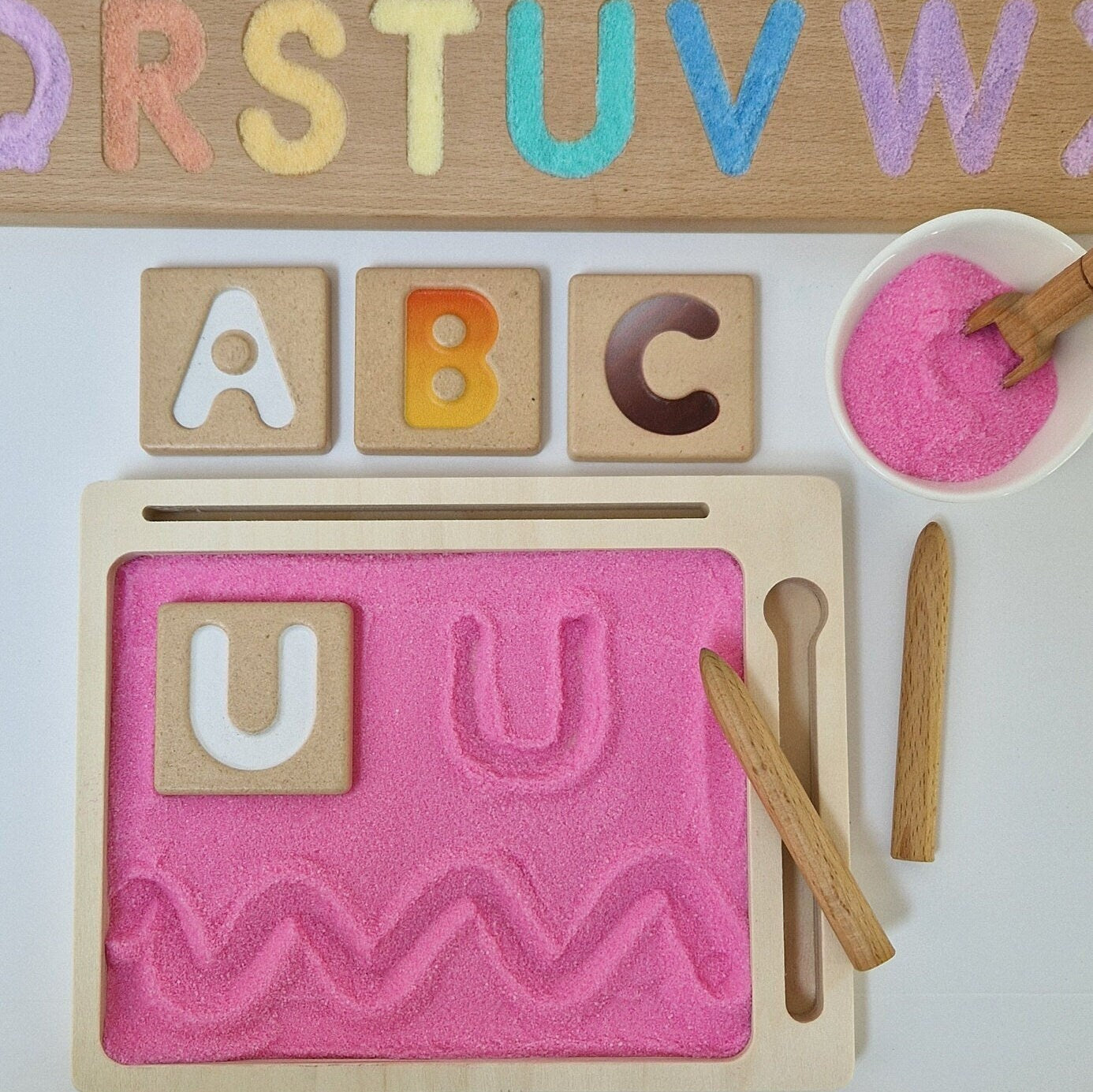 Pink Coloured Salt for Mark Making and Writing Practice